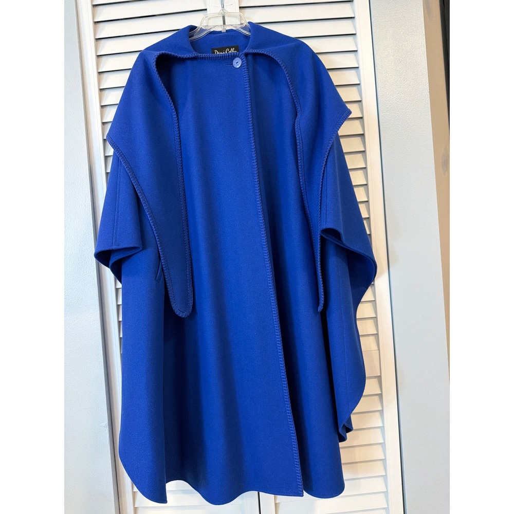 VTG 80s Dani Colby Royal Cobalt Blue Wool Blend Blanket Cape Coat Poncho OSFA